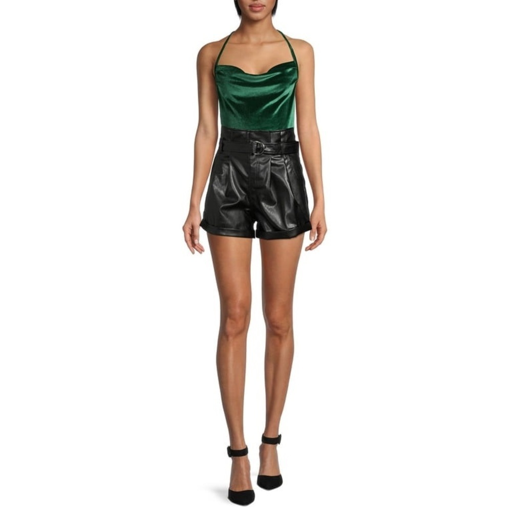 Womens 1X (17) Vegan Leather PAPERBAG Short Madden NYC Belted Black Zip NWT - Picture 4 of 9